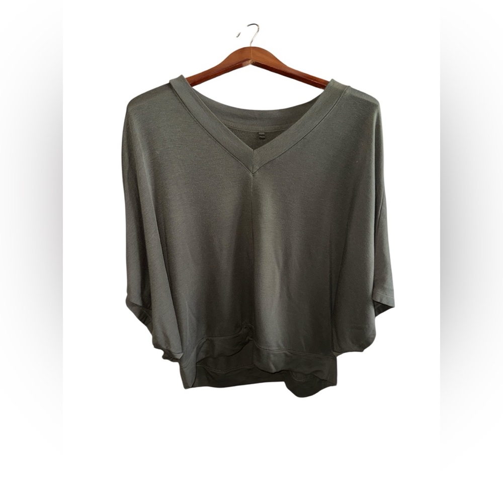 LOFT Charcoal V-Neck Blouse Poncho Style  Loose Fit Casual Every Day Shirt Top